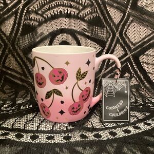 Pink Ombre Halloween Jack-O’-Lantern Cherries Smooth Matte Soft Touch Coffee Mug